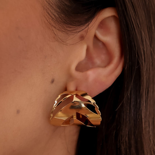 Brinco Argola Folha Vazada Dourado/Prateado