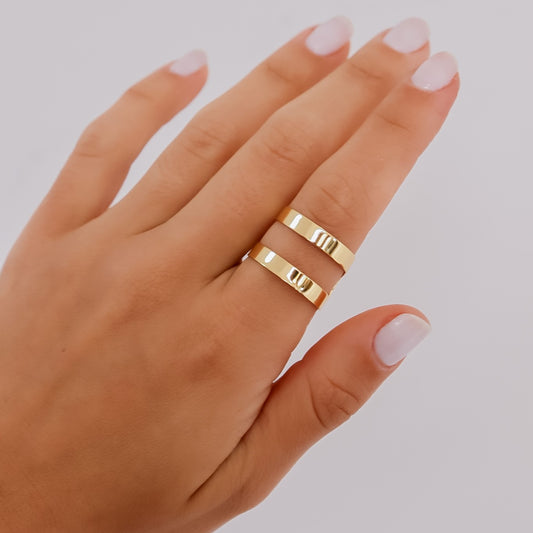 Anel Duplo Liso Regulável Dourado