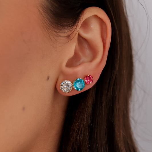 Brinco Trio Pontos de Luz Coloridos Dourado