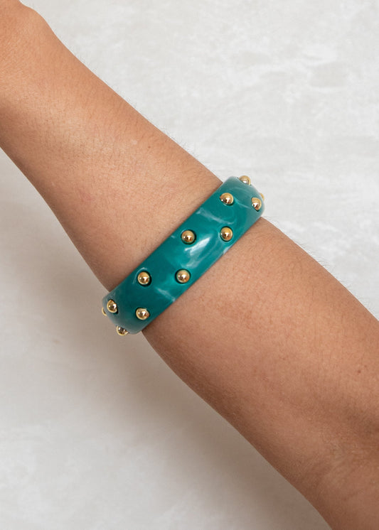 Bracelete em Resina com Esferas Dourado