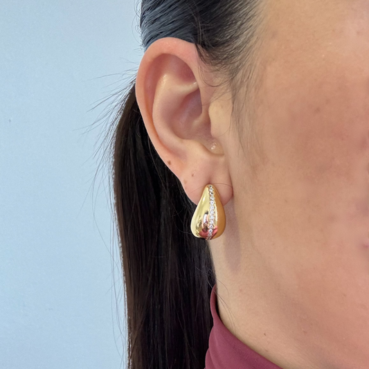 Brinco Gota com Linha Cravejada Dourado