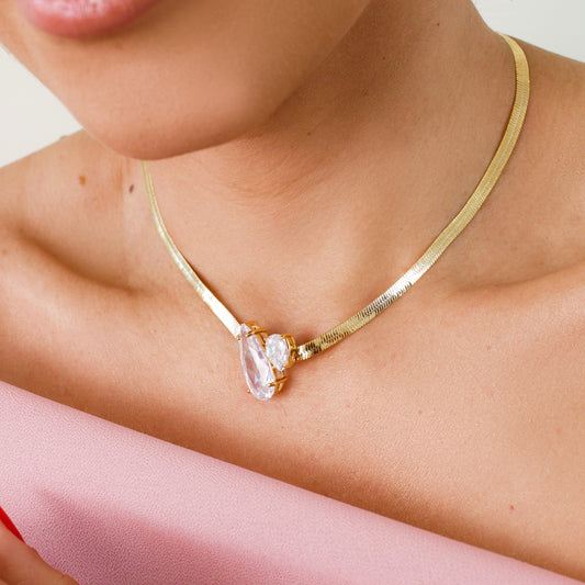 Colar Malha com Pedra Cristal Dourado