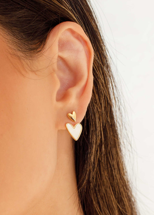 Brinco Ear Jacket Coração Madrepérola