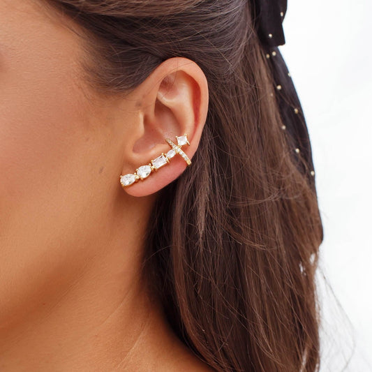 Brinco Ear Cuff Cristais Dourado