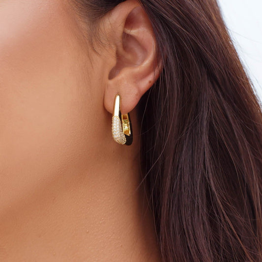 Brinco Argola Triangular Cravejada M Dourado