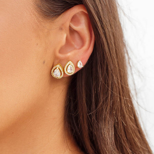 Brinco Trio Gotas Cravejadas Dourado