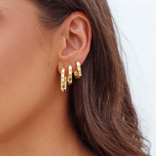 Brinco Trio Argolas Retangulares Dourado