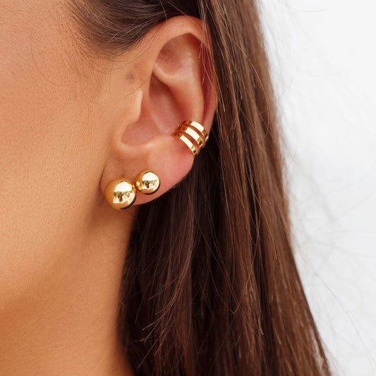 Brinco Dupla Esferas e Piercing Dourado