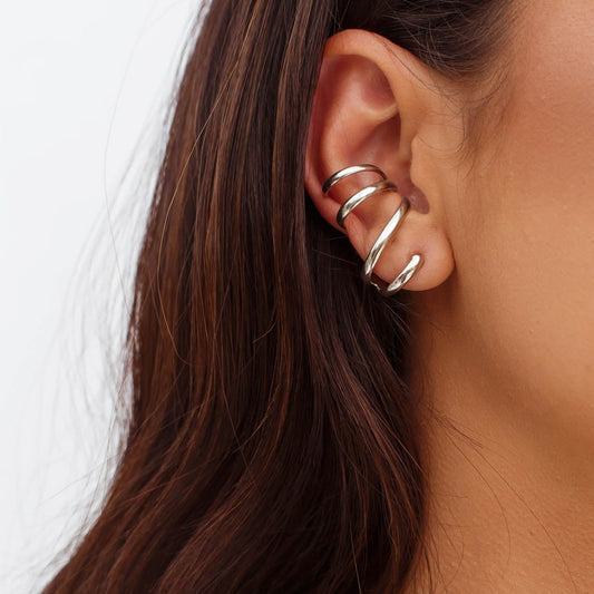 Brinco Ear Cuff Liso Envolvente Prateado