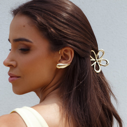 Piranha de Cabelo Flor Lisa Dourado/Prateado