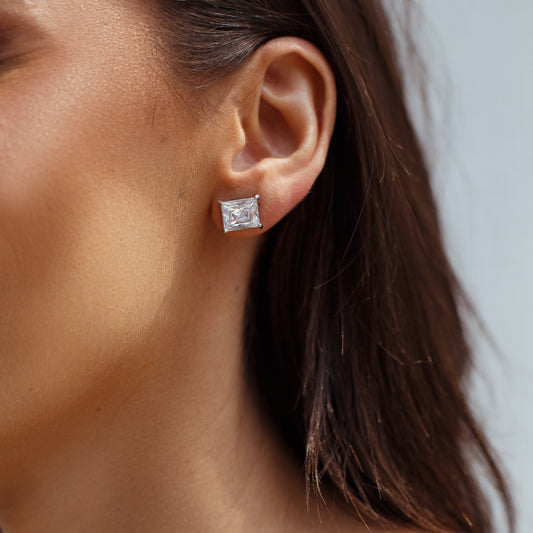 Brinco Retângulo Cristal Prateado