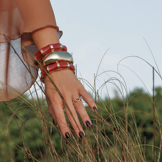 Pulseira Bracelete Esmaltada Colorida Ondas Dourado