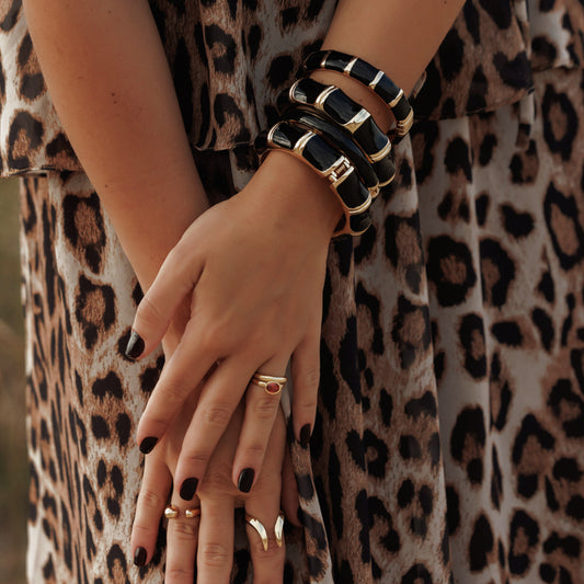 Pulseira Bracelete Esmaltada Colorida Ondas Dourado