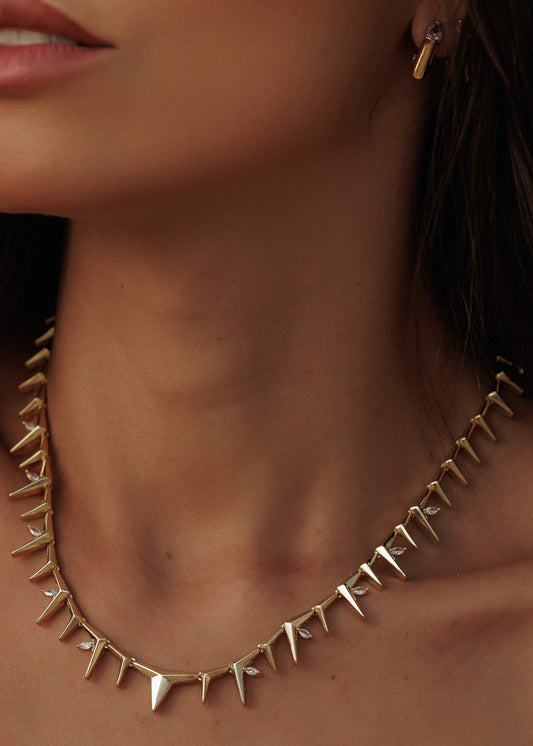 Colar Spikes Com Detalhes Cravejados Dourado/Prateado