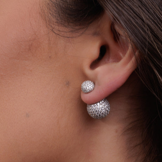 Brinco Esfera Cravejada com Tarraxa de Esfera Prateado