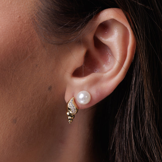 Brinco Dupla Concha com Pérola Dourado