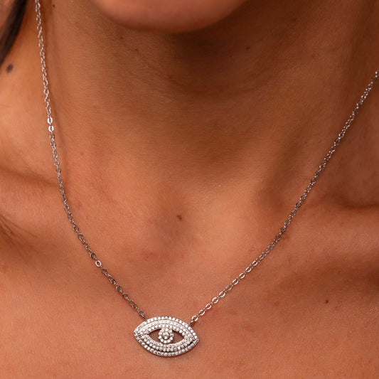 Colar Olho Grego Cravejado Prateado