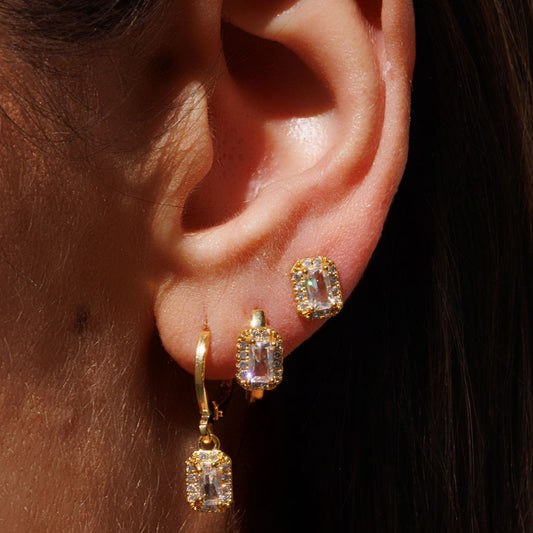 Brinco Trio Argola Retângulo Cristal