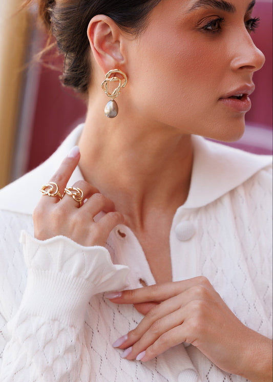 Brinco Orgânico com Pérola Prata Removível