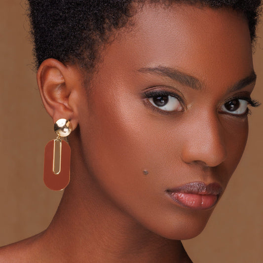 Brinco Pendurado Oval Colorido Alongado Dourado