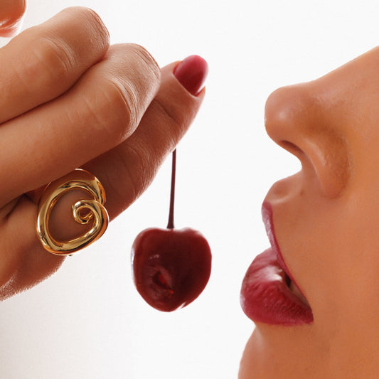 Anel Regulável Coração Liso Enrolado Dourado/Prateado