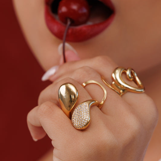 Anel Gotas Envolvente Liso e Cravejado Dourado/Prateado