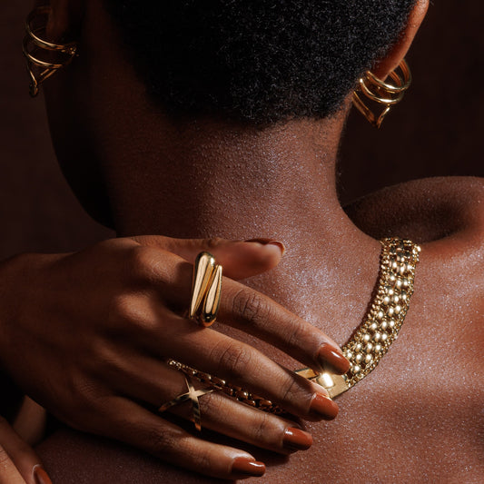 Anel Gotas Duplas Lisas Dourado