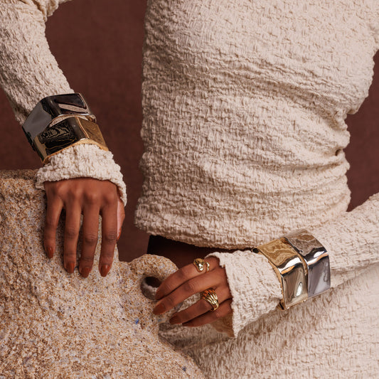 Pulseira Bracelete Maxi Liso Dourado