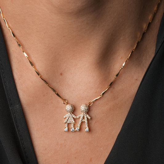 Colar Menino e Menina Dourado