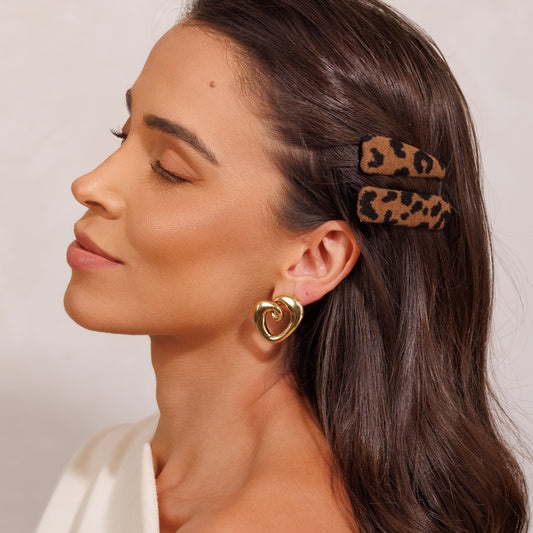 Dupla de Grampos para Cabelo Tic Tac em Tecido com Estampa Animal Print