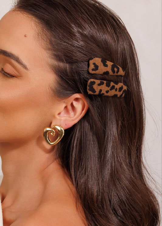 Dupla de Grampos para Cabelo Tic Tac em Tecido com Estampa Animal Print