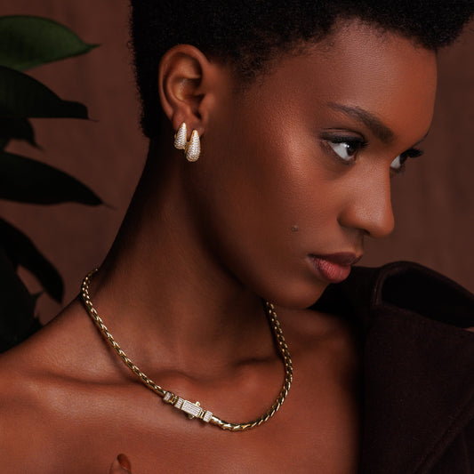 Brinco Dupla Argolas Gotas Cravejadas Dourado