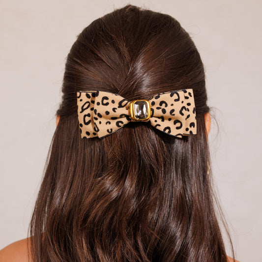 Laço de Cabelo Animal Print com Quadrado Cristal