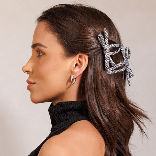 Dupla de Cabelo Tic Tac em Tecido Estampado com Lacinho Lateral