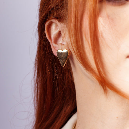 Brinco Coração Liso Alongado Dourado