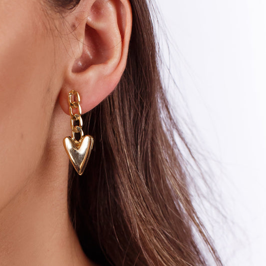 Brinco Elos e Coração Liso Dourado/Prateado