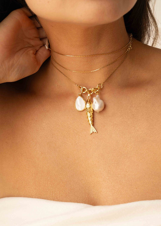 Colar Longo Madre Pérola e Sardinha