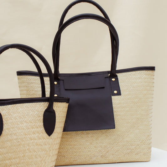 Bolsa Palha Com Couro Preto