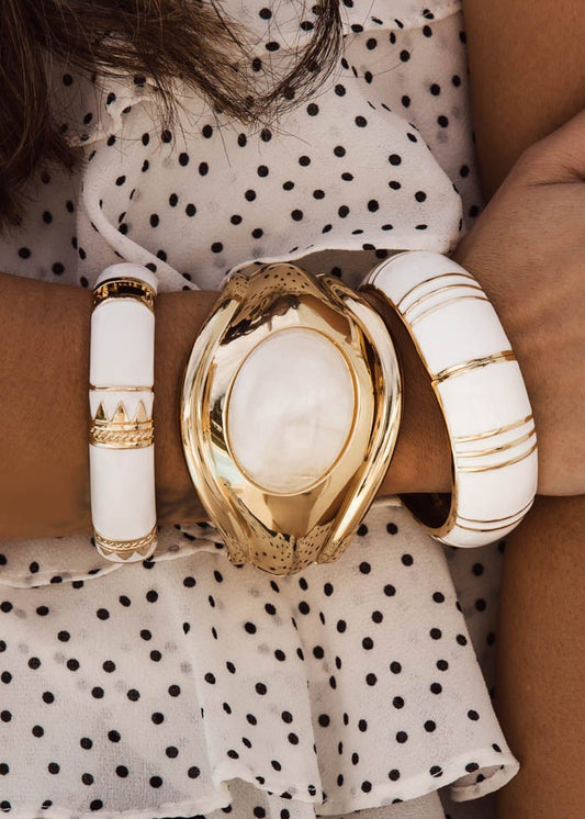 Bracelete Esmaltado Branco e Dourado