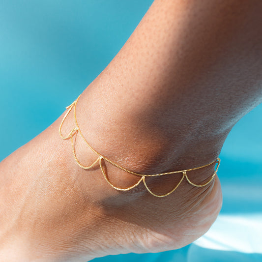 Tornozeleira Correntes Penduradas Dourado