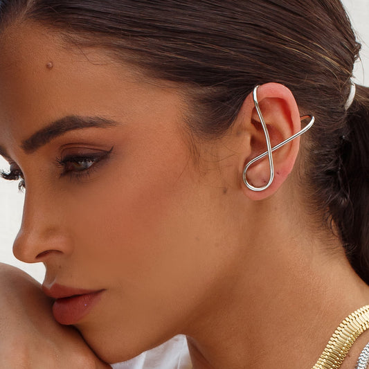 Brinco Ear Cuff Envolvente Liso Dourado/Prateado