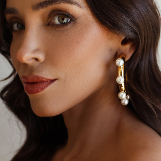 Brinco Argola Maxi com Pérola Dourado