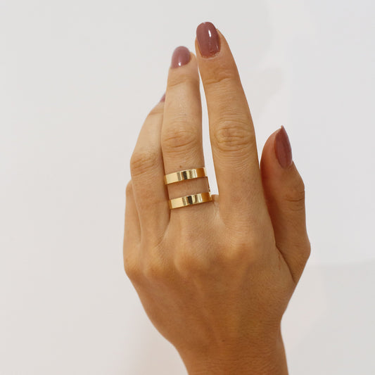 Anel Duplo Liso Regulável Dourado