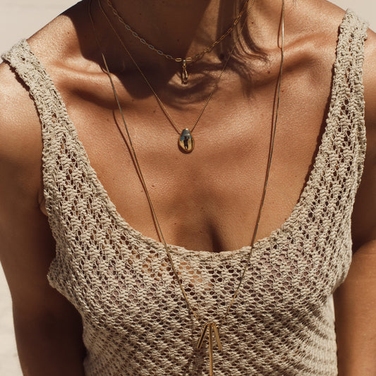 Colar Duplo Orgânico com Pedra Amarela Citrino Gotinha