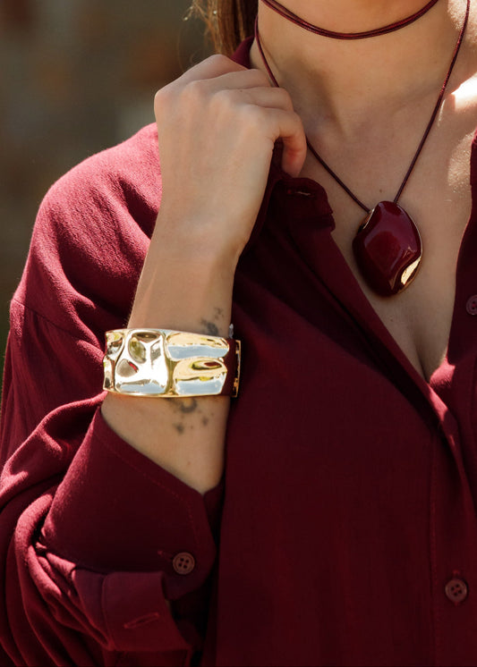 Bracelete Texturizado Metal Dourado