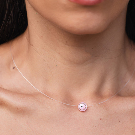 Colar Fio com Pingente de Olho Grego Rosa/Azul Dourado