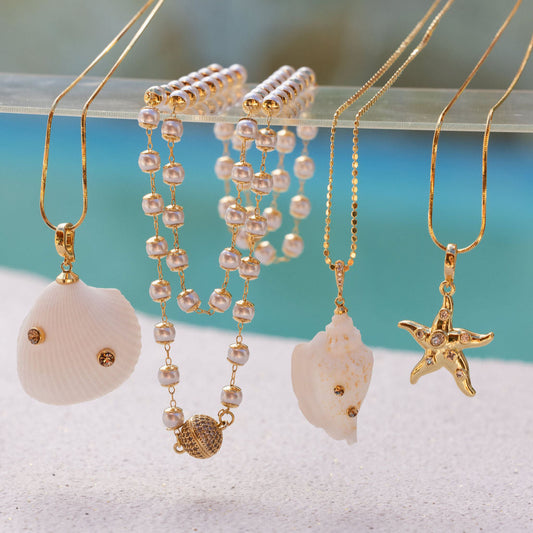 Colar Multifuncional Corrente com Perolas com Acabamento e Fecho de Imã