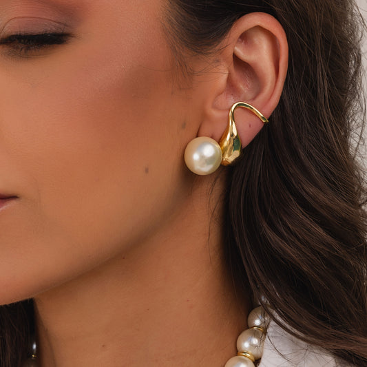 Brinco Ear Cuff Gota Lateral Dourado/Prateado