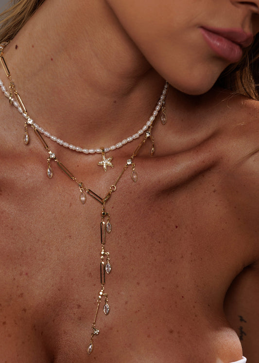 Colar Dourado com Pingentes Marquise