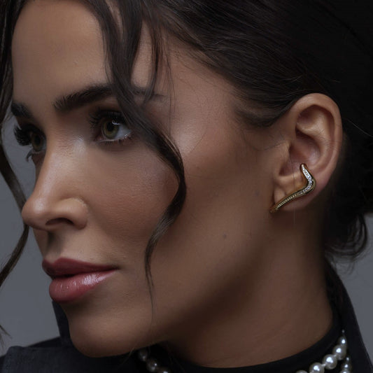 Brinco Ear Cuff Orgânico com Cravejado Prateado